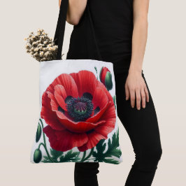 Red Poppy Blommigt Tygkasse