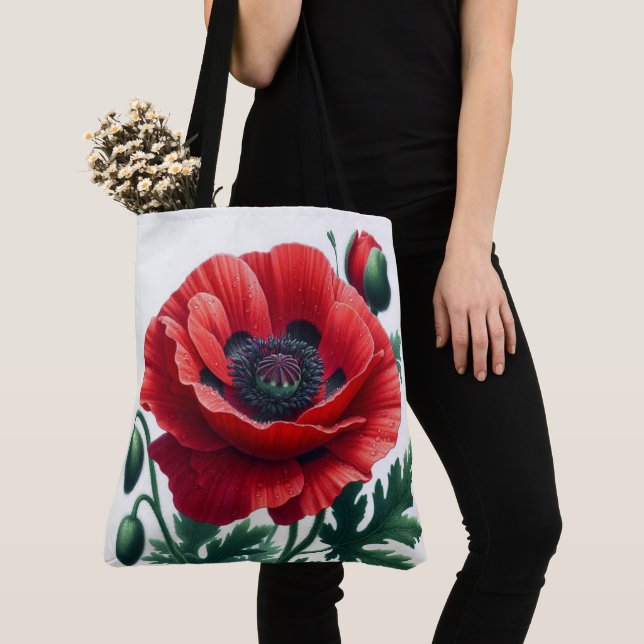 Red Poppy Blommigt Tygkasse (Närbild)