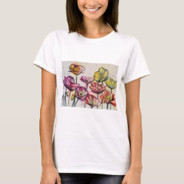 Red Poppy blommigt Watercolor Art Flower Mönster T Shirt
