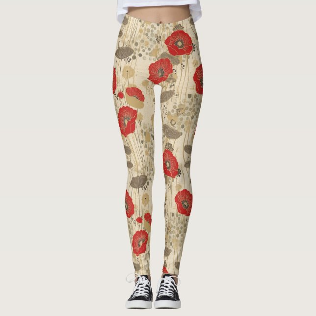Red Poppy Blommönster Leggings (Framsida)
