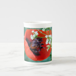 Red Poppy Bloom with Grace Bone China Mug Benporslin Mugg
