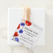 Red Poppy Blue Cornblomma Rustic Bröllop Tack