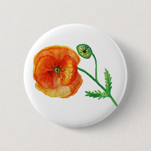 Red poppy Botanian Watercolor Art Badge Knapp