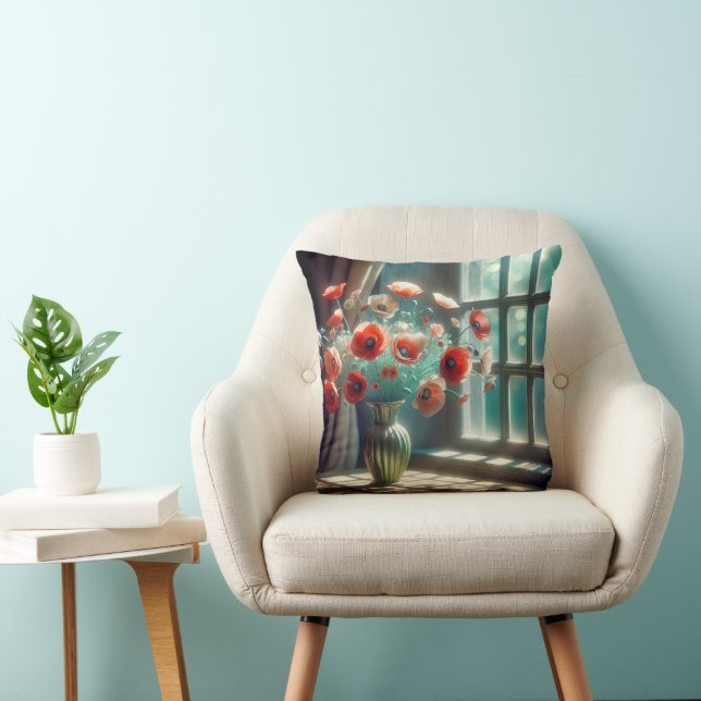 Red Poppy Bouquet i Sunny Window Kudde (Stol)