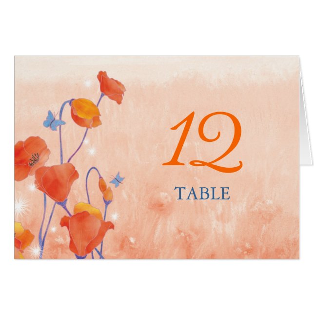 Red Poppy Bröllop Bordsnummer Card OBS Kort (Framsidan Horizontal)