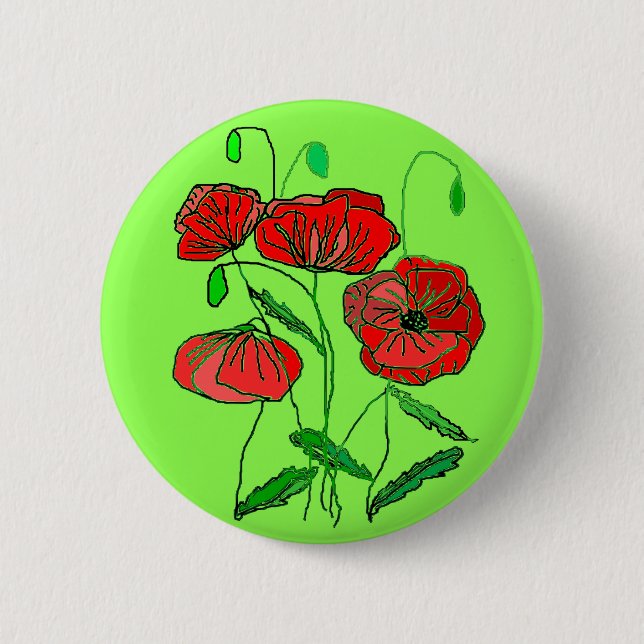 Red Poppy Button Grönt - Ditt Färg Knapp (Framsida)