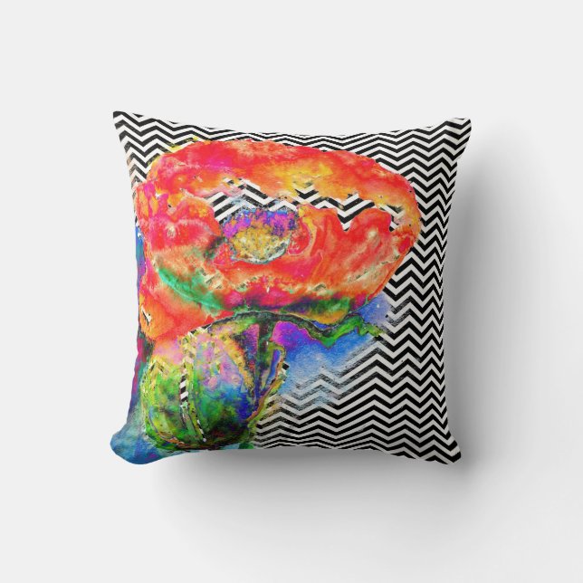 Red Poppy -chevron Kudde (Framsida)