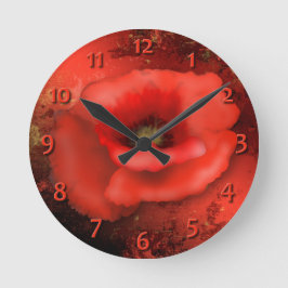 Red Poppy Clock Rund Klocka