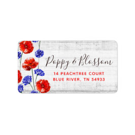 Red Poppy & Cornblomma Rustic Wood Blommigt Adress Adressetikett