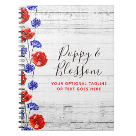Red Poppy & Cornblomma Rustic Wood Blommigt Boutiq Anteckningsbok