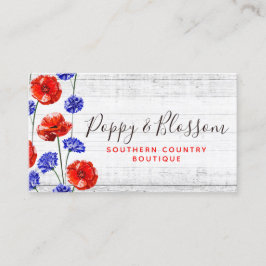 Red Poppy & Cornblomma Rustic Wood Blommigt Boutiq Visitkort