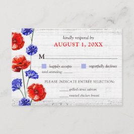 Red Poppy Cornblomma Rustic Wood Bröllop OSA Card Inbjudningar