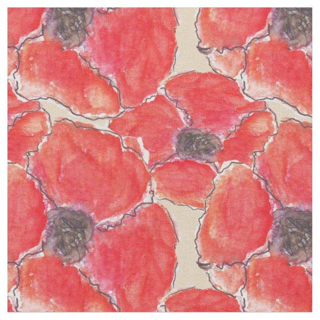 Red Poppy Fabric Tyg (Närbild)