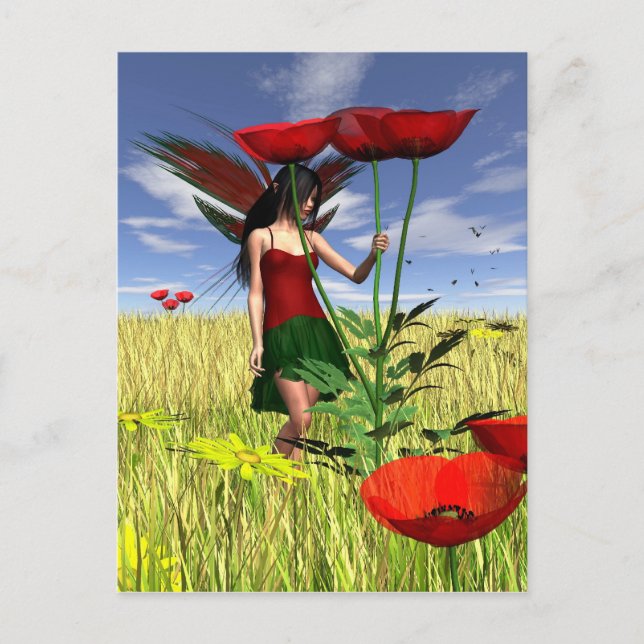 Red Poppy Fairy i Sommaren Fält Vykort (Framsida)