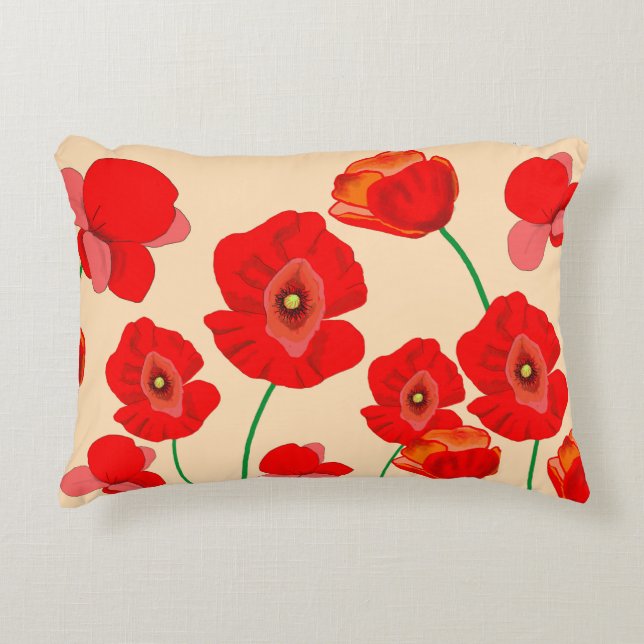 Red Poppy Fält Prydnadskudde (Framsidan)