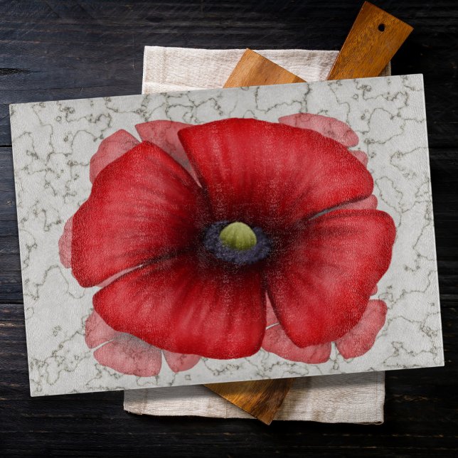 Red Poppy Faux Marble Mönster (Pop a poppy chopping board in your kitchen for a pretty pop of color)