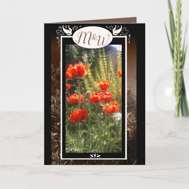 Red Poppy Feilds Monogram Flower Tack Kort (Framsida)