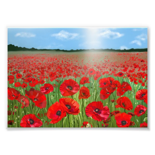 Red poppy field wall art decor landscape fototryck (Framsidan)