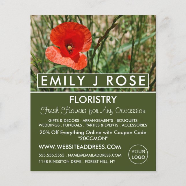 Red Poppy, Floristry Advertising Flyer (Framsidan)