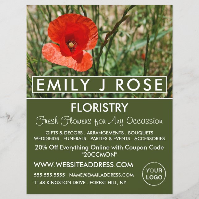 Red Poppy, Floristry Advertising Flyer (Framsidan)