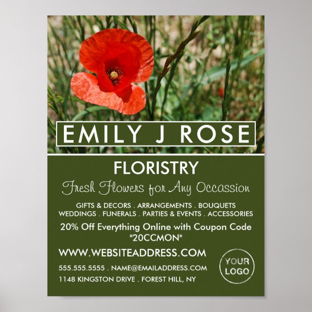 Red Poppy, Floristry Advertising Poster (Framsidan)