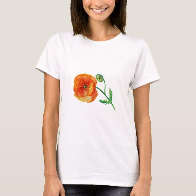 Red Poppy Flower Art Teckning Summer T-Shirt (Framsida)