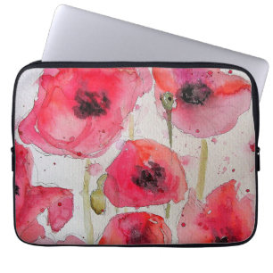 Red Poppy Flower Blommigt Watercolor Luggage Tag Laptop Fodral
