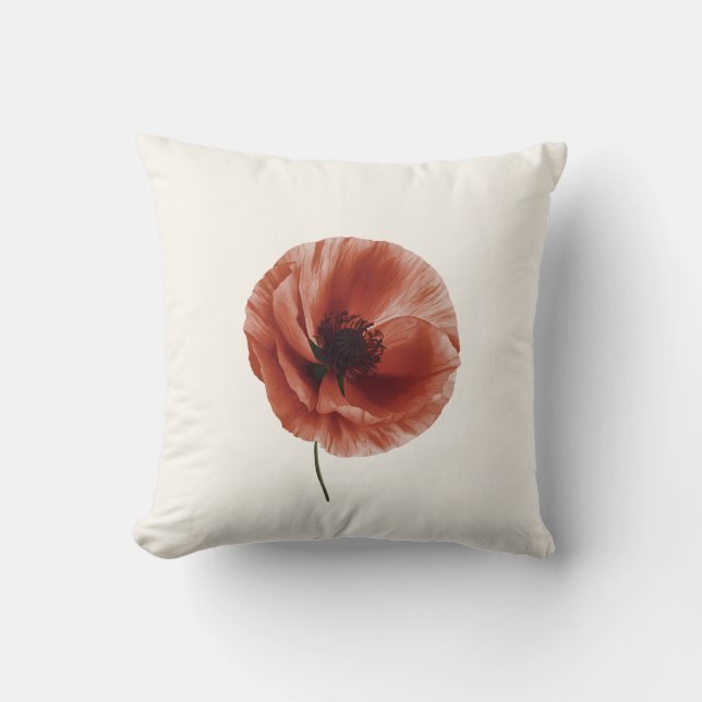 Red Poppy Flower Botanical Art Design Kudde (Framsida)