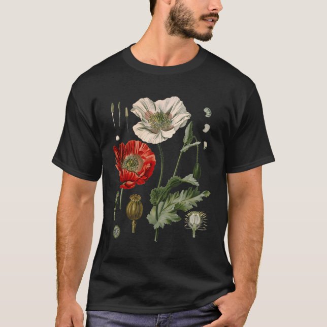 Red Poppy Flower Botanical Poppies Red Poppy T Shirt (Framsida)