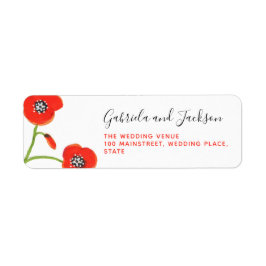 Red Poppy Flower Bröllop Returadress Etikett