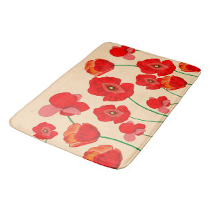 Red Poppy Flower Fält på beige-bakgrund Badrumsmatta