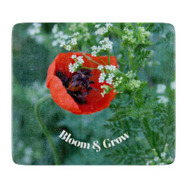 Red Poppy Flower Glass Cutting Board | Floral Art