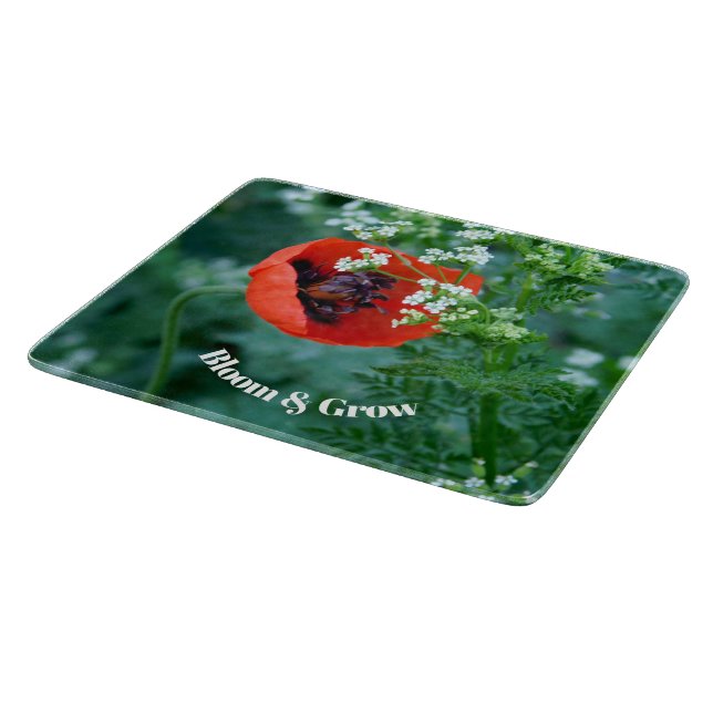 Red Poppy Flower Glass Cutting Board | Floral Art (Hörn)