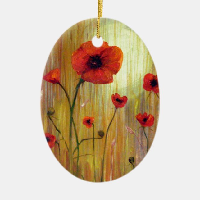 Red Poppy Flower Julgransprydnad Keramik (Framsidan)