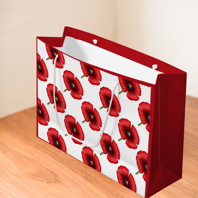 Red Poppy Flower Mönster Large Gift Bag (A pretty poppy patterned red gift bag. Check the collection for other sizes. Pop a gift in it today!)
