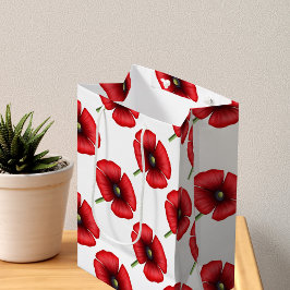 Red Poppy Flower Mönster Medium Blommigt Gift Bag