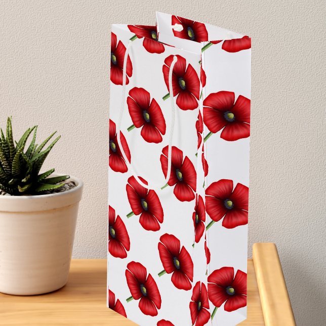 Red Poppy Flower Mönster Tall Vin Gift Bag (Pop a bottle into this pretty poppy wine gift bag. Check out the collection for other gift bag sizes)