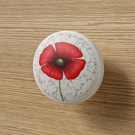 Red Poppy Flower på Faux Marble Knopp
