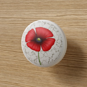 Red Poppy Flower på Faux Marble Knopp