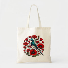 Red Poppy Flower Poppies Sunbird Abstrakt Artwork Tygkasse