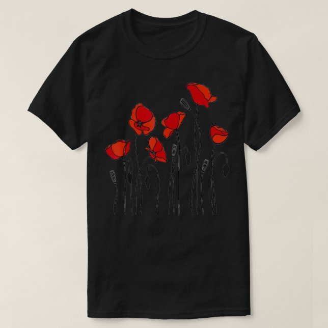 Red Poppy flower, Red Botanical Poppies, Poppy  T Shirt (Design framsida)
