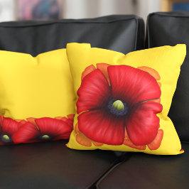 Red Poppy Flower Sunshine Gult Dekorativ kudde