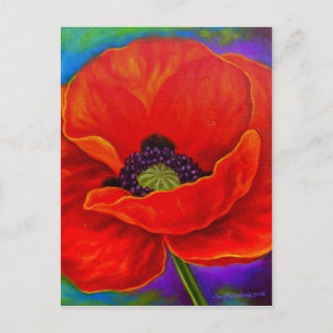 Red Poppy Flower Vibrant Painting Blank Art Vykort