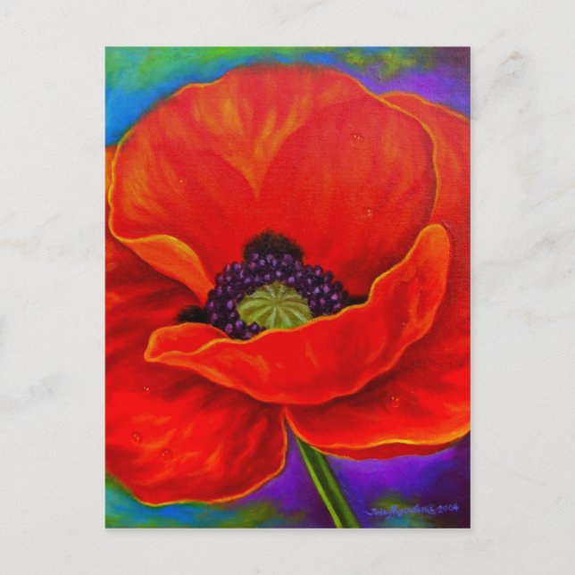 Red Poppy Flower Vibrant Painting Blank Art Vykort (Framsida)