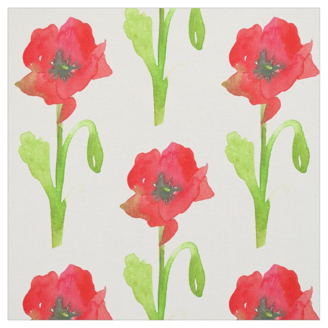 Red Poppy Flower Watercolor Tyg (Provkarta)