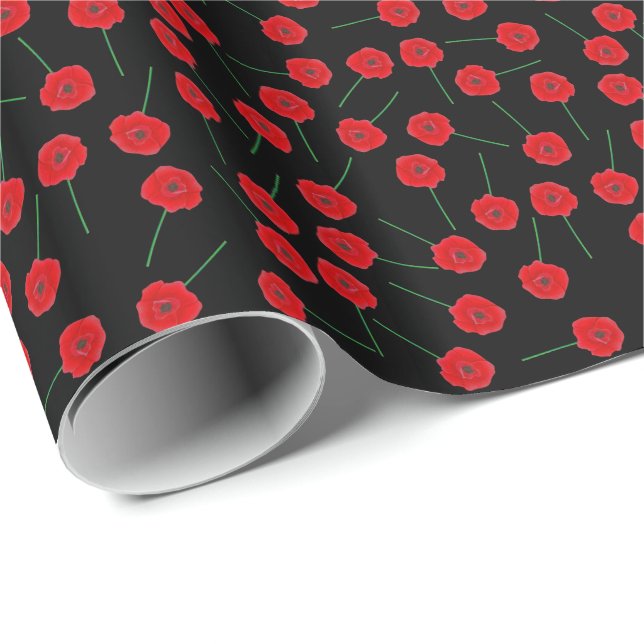 Red Poppy Flowers Anpassningsbar Mönster Presentpapper (Rullad Hörn)