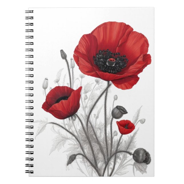 Red Poppy Flowers Anteckningsbok (Framsidan)