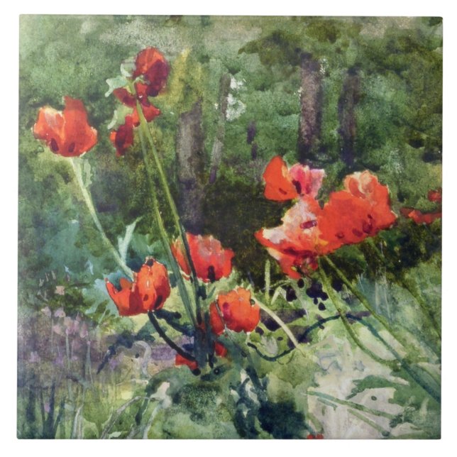 Red Poppy Flowers (av Mildred Anne Butler) Kakelplatta (Framsidan)