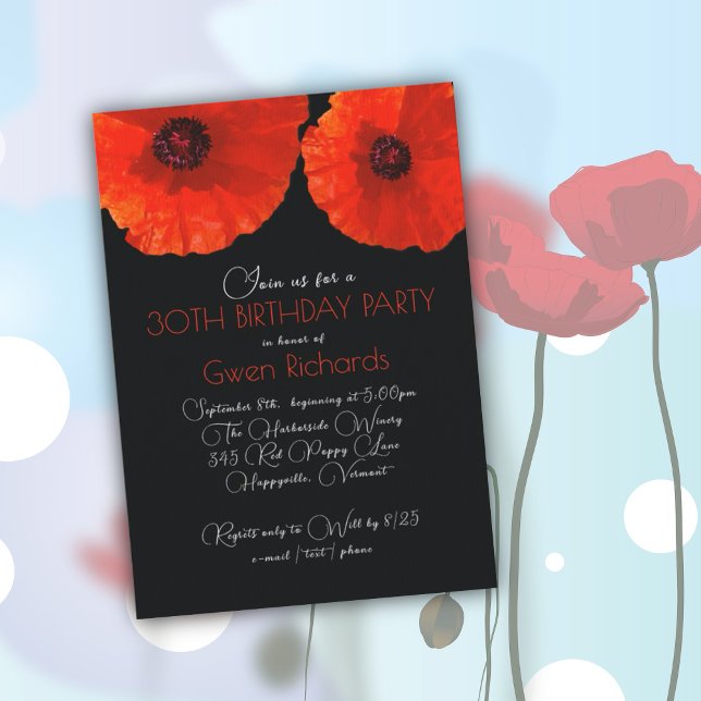 Red Poppy Flowers Birthday Celebration Inbjudningar (Skapare uppladdad)