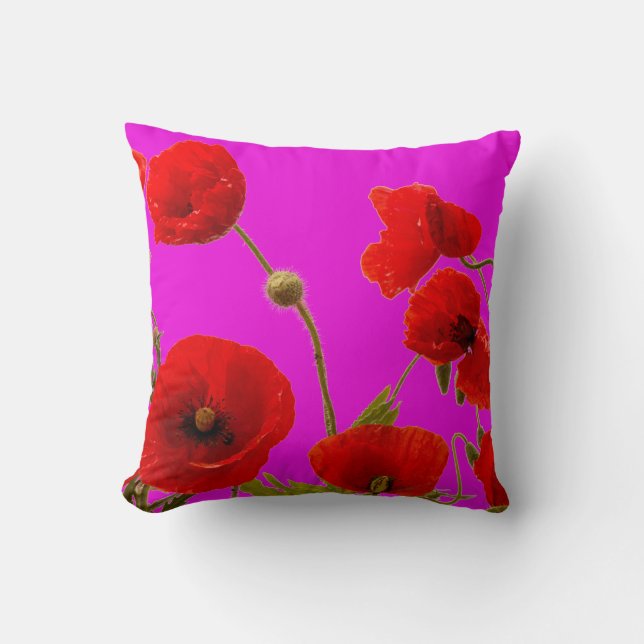 Red Poppy Flowers Blommigt Shock rosa Cute Chic Gi Kudde (Framsida)